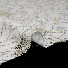 Stretch Metallic Corded Lace with Finished Edges – Ivory and Gold Bold Blooming Florals – Dania Collection Stretch Metallic Corded Lace with Finished Edges – Ivory and Gold Bold Blooming Florals – Dania Collection