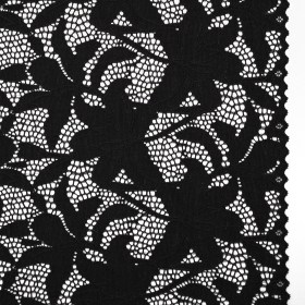 Recycled Stretch Raschel Lace with Finished Edges – Black Dancing Lilies Recycled Stretch Raschel Lace with Finished Edges – Black Dancing Lilies