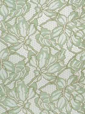 Stretch Metallic Corded Lace with Finished Edges – Dusty Aqua and Gold Tropical Blossoms – Ottilie Collection Stretch Metallic Corded Lace with Finished Edges – Dusty Aqua and Gold Tropical Blossoms – Ottilie Collection