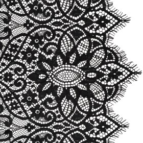 Corded Lace Panel with Finished Eyelash Fringe Edges – Black Floral Flows Corded Lace Panel with Finished Eyelash Fringe Edges – Black Floral Flows