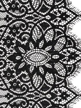 Corded Lace Panel with Finished Eyelash Fringe Edges – Black Floral Flows Corded Lace Panel with Finished Eyelash Fringe Edges – Black Floral Flows