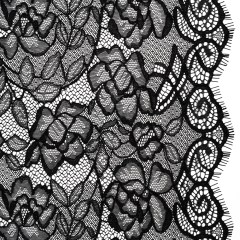 Corded Lace with Finished Edge – Black Sweeping Roses Corded Lace with Finished Edge – Black Sweeping Roses