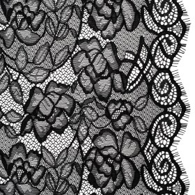 Corded Lace with Finished Edge – Black Sweeping Roses Corded Lace with Finished Edge – Black Sweeping Roses
