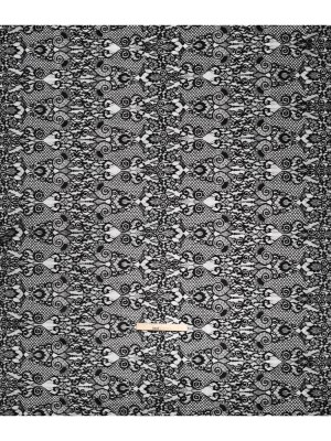 Re-Embroidered Raschel Lace with Scalloped Finished Edges – Black Leafy Swirls and Lattices Re-Embroidered Raschel Lace with Scalloped Finished Edges – Black Leafy Swirls and Lattices