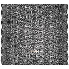 Re-Embroidered Raschel Lace with Scalloped Finished Edges – Black Leafy Swirls and Lattices Re-Embroidered Raschel Lace with Scalloped Finished Edges – Black Leafy Swirls and Lattices