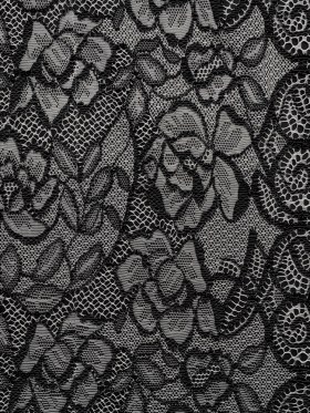 Corded Lace with Finished Edge – Black on White Sweeping Roses Corded Lace with Finished Edge – Black on White Sweeping Roses