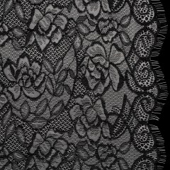 Corded Lace with Finished Edge – Black on White Sweeping Roses Corded Lace with Finished Edge – Black on White Sweeping Roses