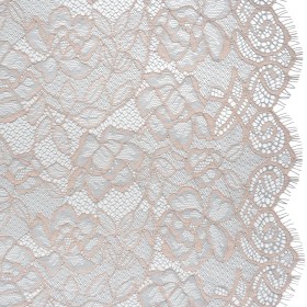 Corded Lace with Finished Edge – Seashell Pink on Dusty Blue Sweeping Roses Corded Lace with Finished Edge – Seashell Pink on Dusty Blue Sweeping Roses