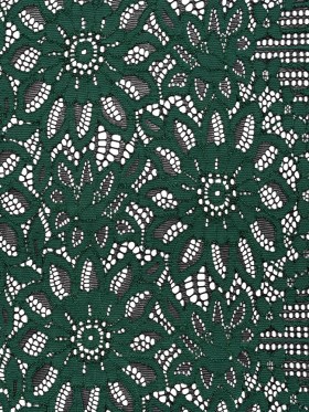 Corded Lace with Finished Scalloped Edges – Bay Berry Green and Black Sunflowers Corded Lace with Finished Scalloped Edges – Bay Berry Green and Black Sunflowers