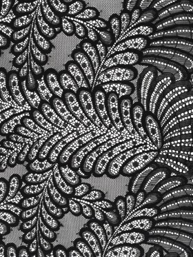 Nylon Raschel Lace Panel with Finished Scalloped Edges – Black Fern Leaves Nylon Raschel Lace Panel with Finished Scalloped Edges – Black Fern Leaves