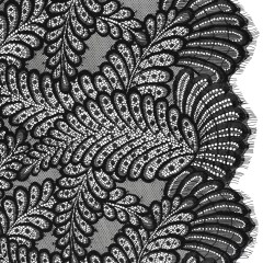 Nylon Raschel Lace Panel with Finished Scalloped Edges – Black Fern Leaves Nylon Raschel Lace Panel with Finished Scalloped Edges – Black Fern Leaves