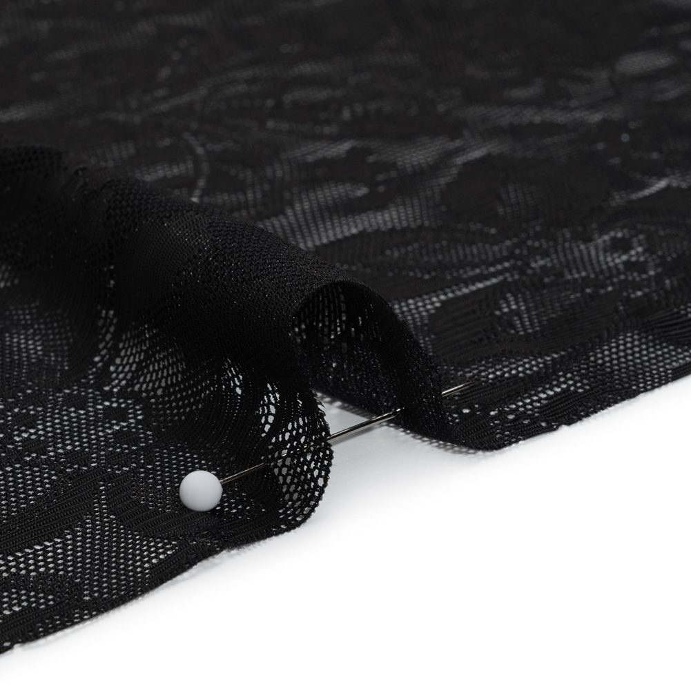 Stretch Nylon Lace - Black Fancy Flowers