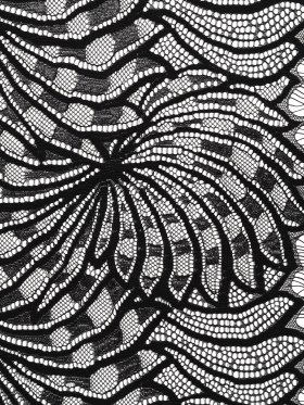 Metallic Nylon Lace with Finished Edges – Black Swirling Flowers Metallic Nylon Lace with Finished Edges – Black Swirling Flowers