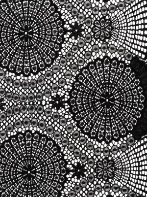 Nylon Raschel Lace Panel with Finished Scalloped Edges – Black Floral Medallions Nylon Raschel Lace Panel with Finished Scalloped Edges – Black Floral Medallions