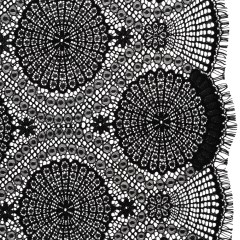 Nylon Raschel Lace Panel with Finished Scalloped Edges – Black Floral Medallions Nylon Raschel Lace Panel with Finished Scalloped Edges – Black Floral Medallions