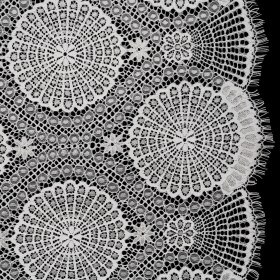 Nylon Raschel Lace Panel with Finished Scalloped Edges – Ivory Floral Medallions Nylon Raschel Lace Panel with Finished Scalloped Edges – Ivory Floral Medallions