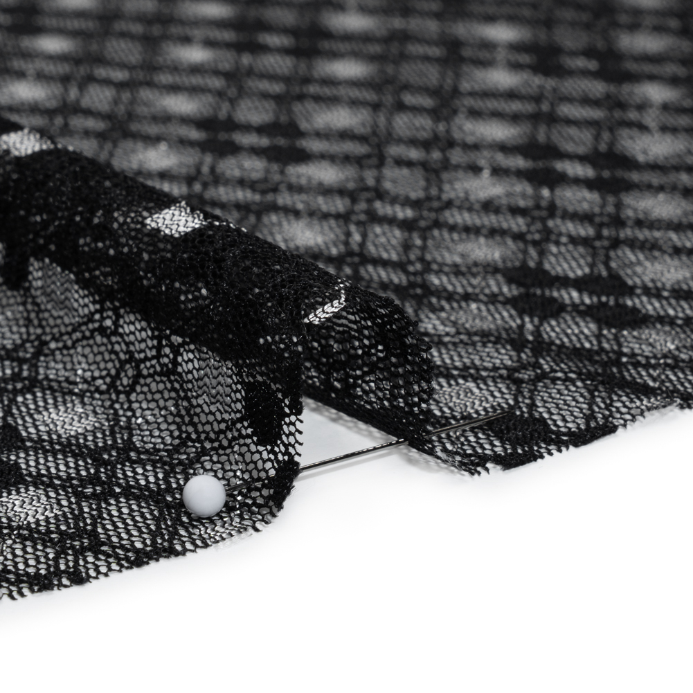 Nylon Raschel Mesh Lace - Black and White Latticework and Dots