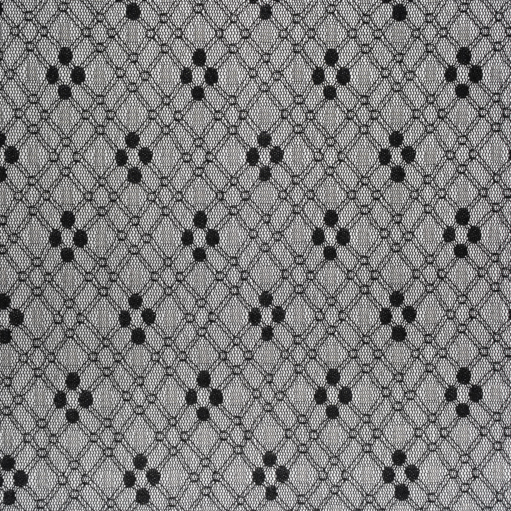 Nylon Raschel Mesh Lace – Black and White Latticework and Dots Nylon Raschel Mesh Lace – Black and White Latticework and Dots