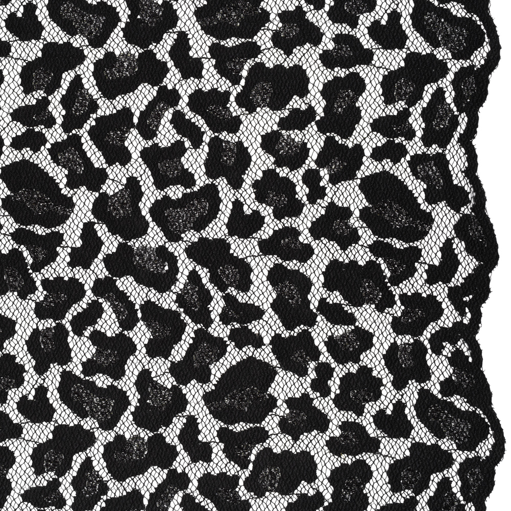 Metallic Raschel Lace with Finished Edges – Black Leopard Spots Metallic Raschel Lace with Finished Edges – Black Leopard Spots