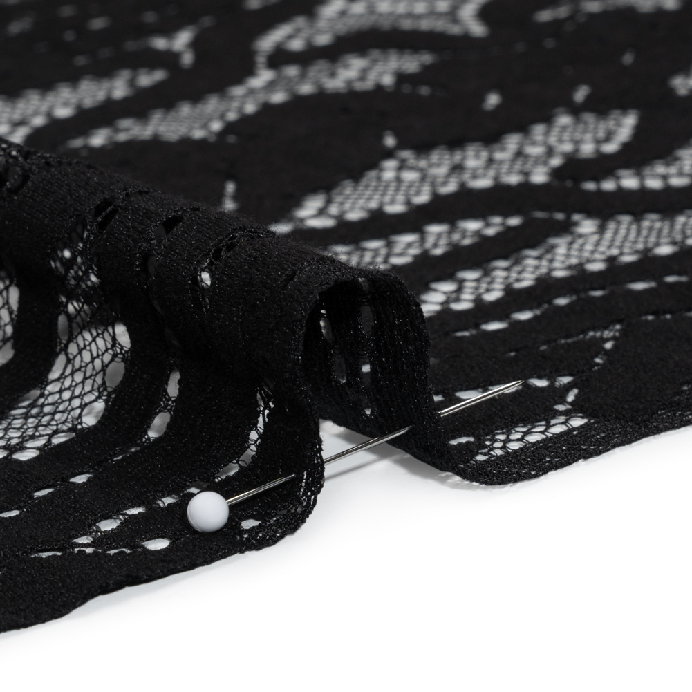 Cotton and Nylon Lace Panel with Finished Edges - Black Celtic Knotwork and Braids