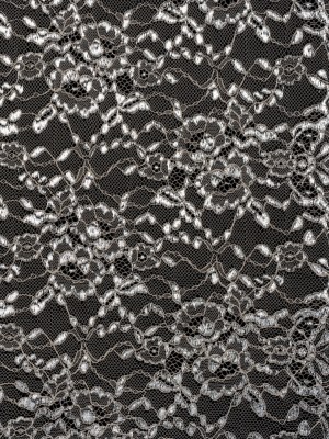 Metallic Re-Embroidered Lace Panel with Finished Edges – Sandstone and Silver Floral Vines Metallic Re-Embroidered Lace Panel with Finished Edges – Sandstone and Silver Floral Vines