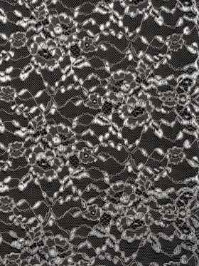 Metallic Re-Embroidered Lace Panel with Finished Edges – Sandstone and Silver Floral Vines Metallic Re-Embroidered Lace Panel with Finished Edges – Sandstone and Silver Floral Vines