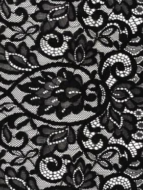 Corded Lace with Finished Edges – Black Flowering Vines Corded Lace with Finished Edges – Black Flowering Vines