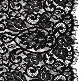 Corded Lace with Finished Edges – Black Flowering Vines Corded Lace with Finished Edges – Black Flowering Vines