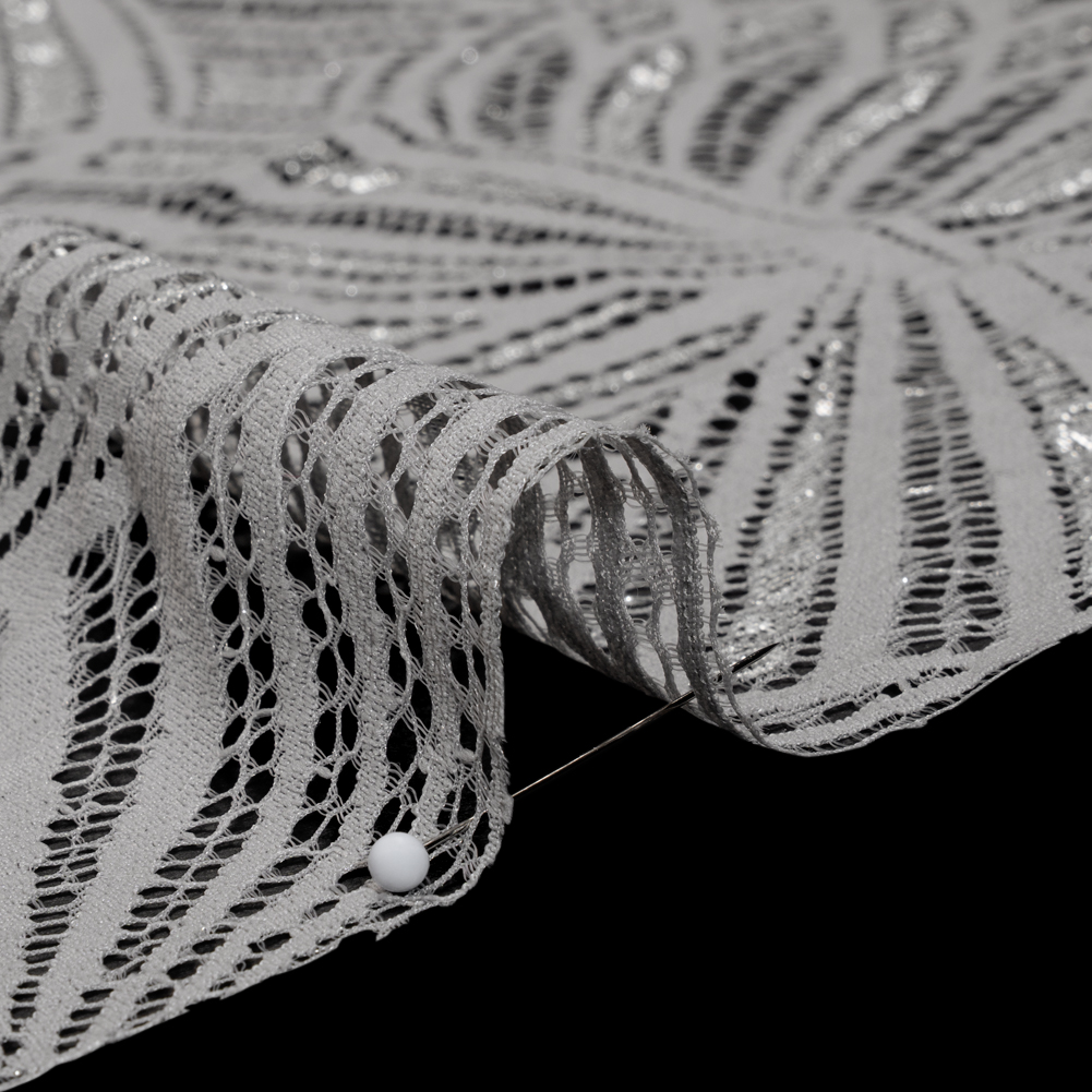 Metallic Lace Panel with Finished Edges - Silver and Gray Geometric Starburst