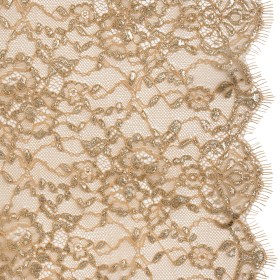 Metallic Re-Embroidered Lace Panel with Finished Edges – Apricot Ice and Gold Floral Vines Metallic Re-Embroidered Lace Panel with Finished Edges – Apricot Ice and Gold Floral Vines