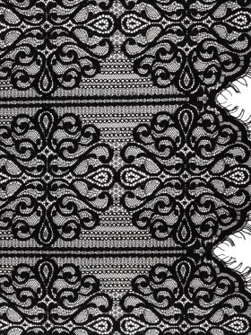 Corded Lace with Fringed and Scalloped Edges – Black Vine Stripes Corded Lace with Fringed and Scalloped Edges – Black Vine Stripes