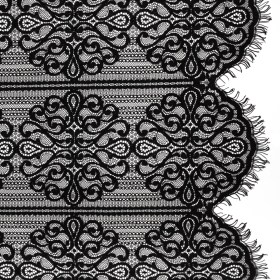 Corded Lace with Fringed and Scalloped Edges – Black Vine Stripes Corded Lace with Fringed and Scalloped Edges – Black Vine Stripes