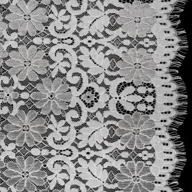 Rayon and Nylon Corded Lace with Scalloped Finished Edges – Ivory Flower and Dot Stripes Rayon and Nylon Corded Lace with Scalloped Finished Edges – Ivory Flower and Dot Stripes