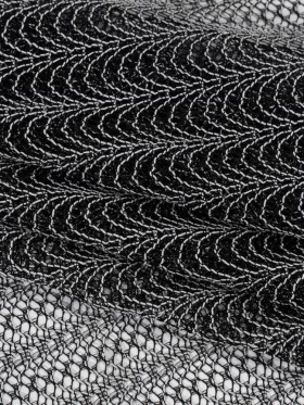 Rayon and Nylon Corded Lace with Little Scallop Finished Edges – Black and White Archway Stripes Rayon and Nylon Corded Lace with Little Scallop Finished Edges – Black and White Archway Stripes