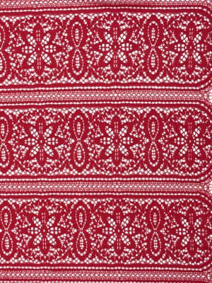 Re-Embroidered Lace with Finished Edges – Red Bug Floral Medallion Stripes Re-Embroidered Lace with Finished Edges – Red Bug Floral Medallion Stripes