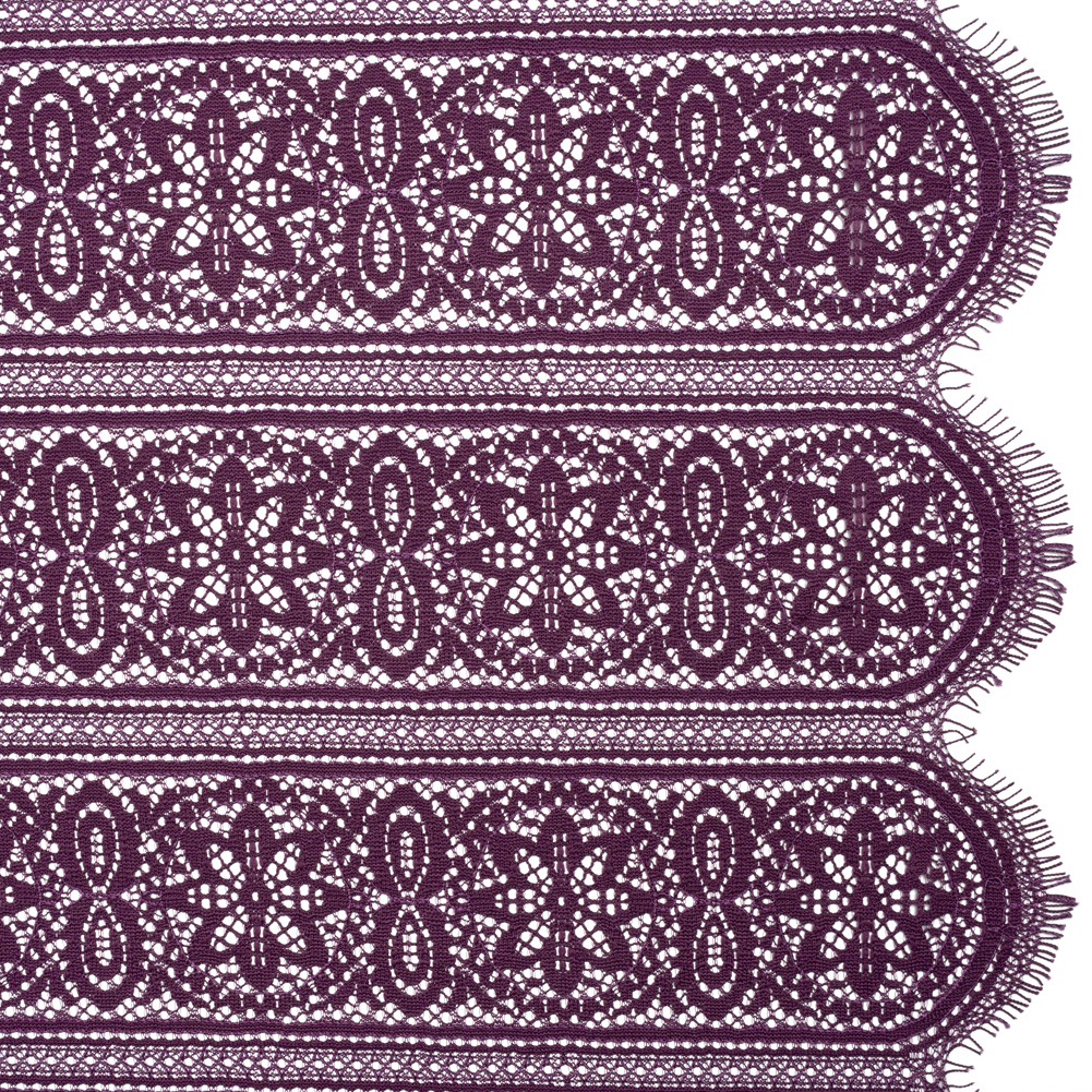 Re-Embroidered Lace with Finished Edges – Shadow and Purple Floral Medallion Stripes Re-Embroidered Lace with Finished Edges – Shadow and Purple Floral Medallion Stripes