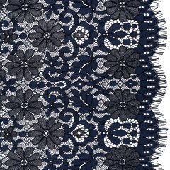 Rayon and Nylon Corded Lace with Scalloped Finished Edges – Navy Blue Flower and Dot Stripes Rayon and Nylon Corded Lace with Scalloped Finished Edges – Navy Blue Flower and Dot Stripes