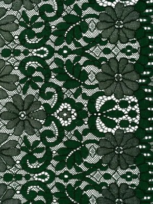 Rayon and Nylon Corded Lace with Scalloped Finished Edges – Hunter Green Flower and Dot Stripes Rayon and Nylon Corded Lace with Scalloped Finished Edges – Hunter Green Flower and Dot Stripes