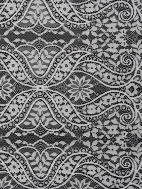 Nylon and Rayon Raschel Lace with Finished Edges – Ivory Flowers and Swirls Nylon and Rayon Raschel Lace with Finished Edges – Ivory Flowers and Swirls