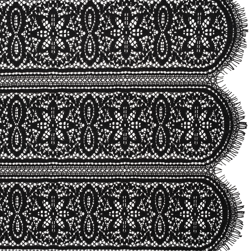 Re-Embroidered Lace with Finished Edges – Black Floral Medallion Stripes Re-Embroidered Lace with Finished Edges – Black Floral Medallion Stripes