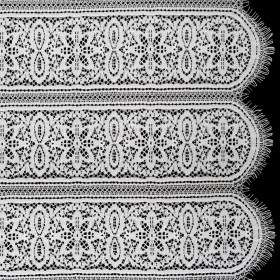 Re-Embroidered Lace with Finished Edges – Ivory Floral Medallion Stripes Re-Embroidered Lace with Finished Edges – Ivory Floral Medallion Stripes