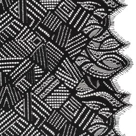 Raschel Lace with Organic Finished Edges – Black Geometry and Leaves Raschel Lace with Organic Finished Edges – Black Geometry and Leaves