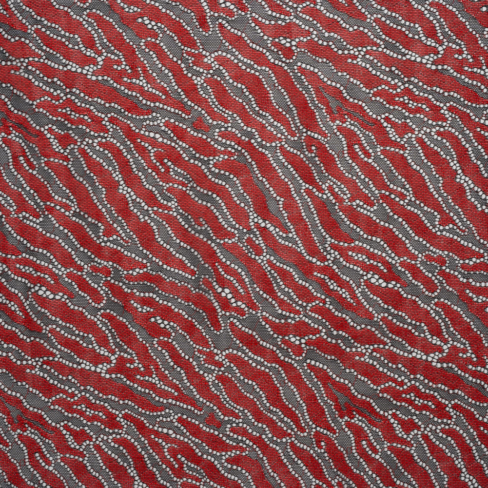 Raschel Lace Panel with Finished Edges – Black and Haute Red Animal Stripes Raschel Lace Panel with Finished Edges – Black and Haute Red Animal Stripes