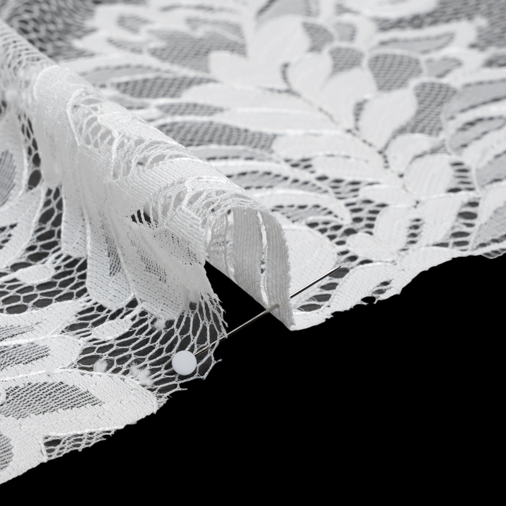 Corded Lace with Finished Scalloped Edges - Ivory Flowers and Leaves