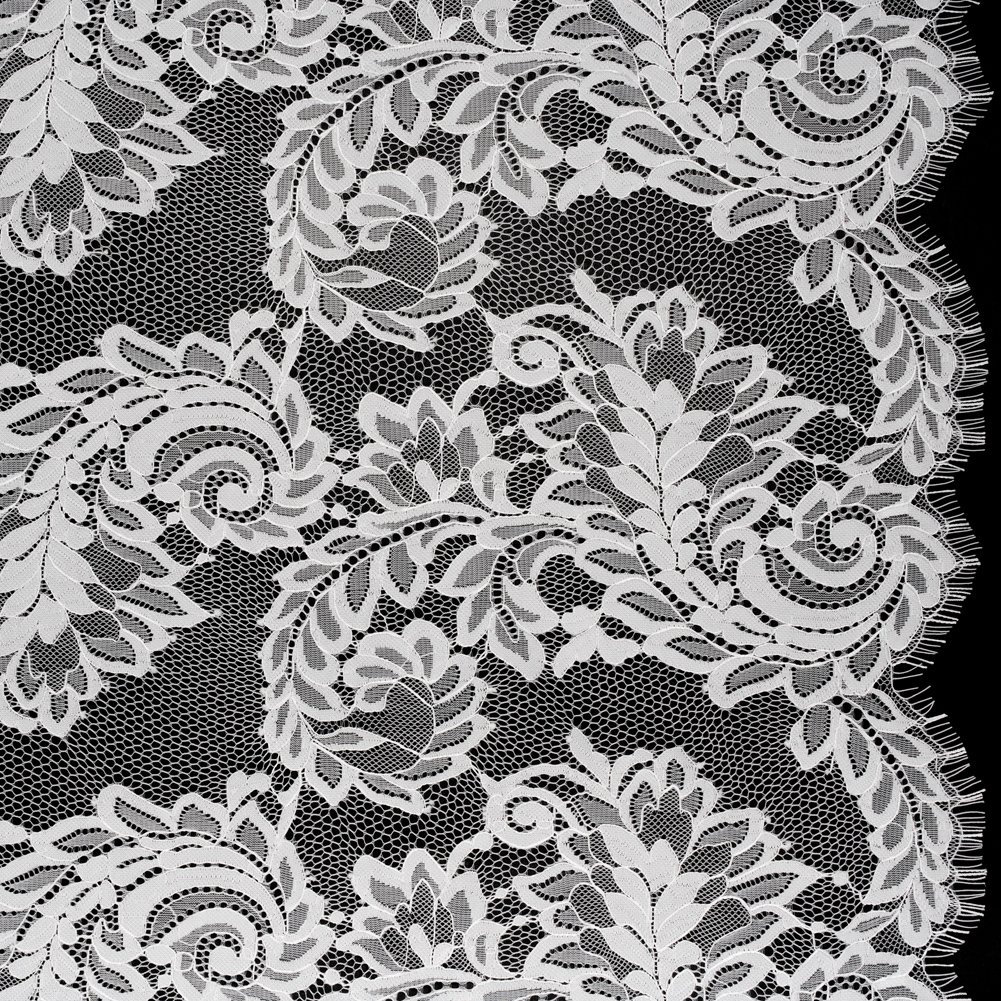 Corded Lace with Finished Scalloped Edges – Ivory Flowers and Leaves Corded Lace with Finished Scalloped Edges – Ivory Flowers and Leaves