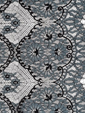 Raschel Lace with Finished Scalloped Edges – Black and Charcoal Sunflowers and Daisies Raschel Lace with Finished Scalloped Edges – Black and Charcoal Sunflowers and Daisies