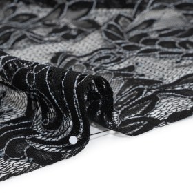Corded Lace with Finished Scalloped Edges – Black and Ivory Flowers and Leaves Corded Lace with Finished Scalloped Edges – Black and Ivory Flowers and Leaves