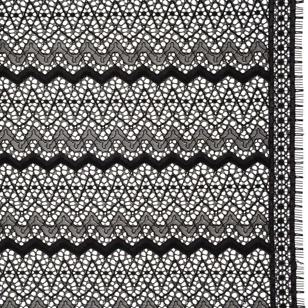 Corded Lace with Eyelash Fringe Edges – Black Zig Zag Stripes Corded Lace with Eyelash Fringe Edges – Black Zig Zag Stripes