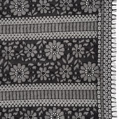 Corded Lace with Eyelash Fringe Edges – Black Floral and Geometric Stripes Corded Lace with Eyelash Fringe Edges – Black Floral and Geometric Stripes