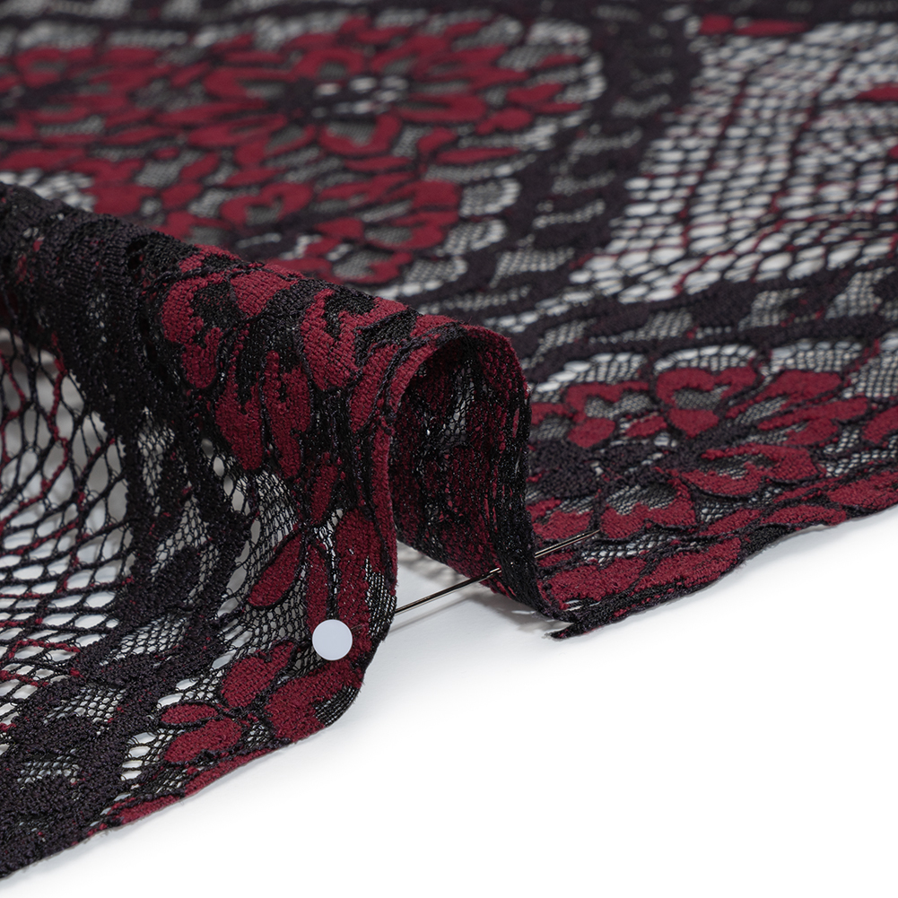 Raschel Lace with Finished Scalloped Edges - Black and Chocolate Truffle Sunflowers and Daisies